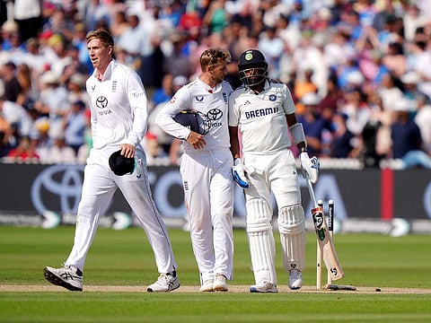 England's Joe Root consoles India's Mohammed Siraj at the end of the third Test at Lord's on Monday.