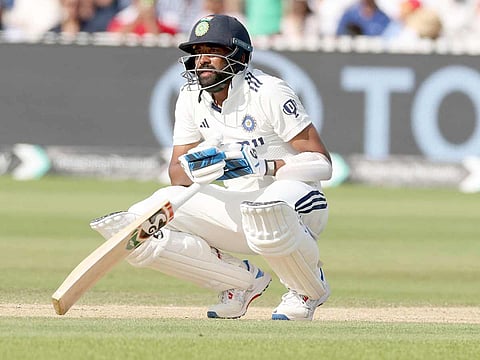 India's Mohammed Siraj reacts after loosing his wicket during the fifth day of the third Test against England at Lord's cricket ground in London, on Monday, July 14, 2025.