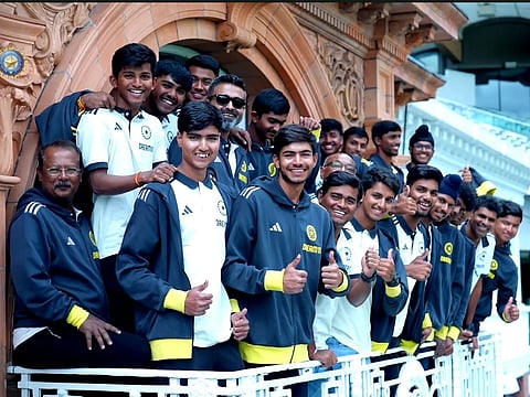 Members of the India Under-19 team at the famed Lord's balcony on Wednesday.