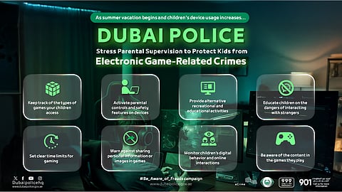 Dubai Police urge parents to monitor their children as online gaming time increases during summer holiday.