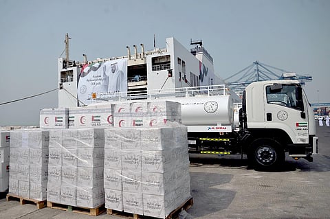 Khalifa is the largest aid vessel dispatched by the UAE to date, carrying 7,166 tonnes of essential food, medical and relief supplies.