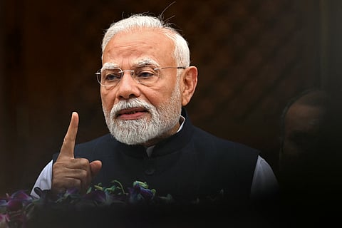 India's Prime Minister Narendra Modi addresses the media on the first day of the monsoon session of the parliament, in New Delhi on July 21, 2025.