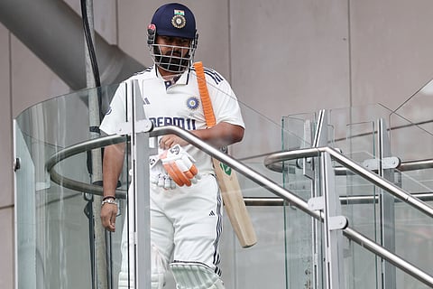 India's Rishabh Pant comes on to resume his innings after going off injured during the fourth Test against England at Old Trafford.