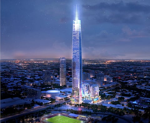 The proposed Legends Tower, to be located at Boardwalk at Bricktown, Oklahoma, is slated to be the tallest building in the US and North America.