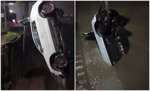 Video footage shared online captures the officials using heavy machinery to lift the white car from the creek—a stark visual reminder of how a GPS error almost turned fatal