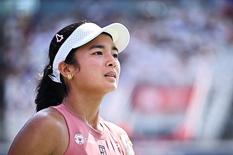 Alexandra Eala of the Philippines looks on against Marketa Vondrousova in the first round of the WTA 1000 National Bank Open in Montreal.