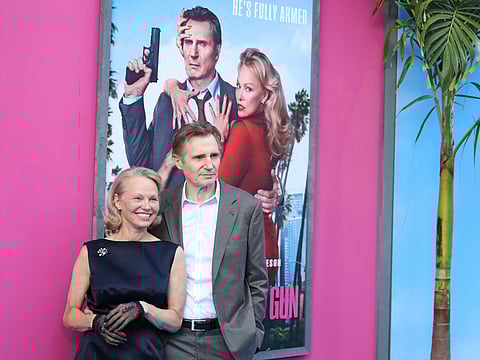 Pamela Anderson and Liam Neeson attend the US premiere of Paramount Pictures's 'The Naked Gun' in New York City