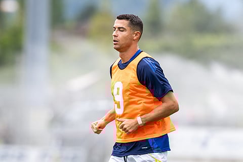 Al Nassr's Portuguese forward Cristiano Ronaldo at a training session.