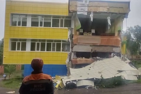 This frame grab shows rescuers inspecting a damaged kindergarten building in Russia's Kamchatka region after an 8.8 magnitude earthquake struck off Russia's far east coast.