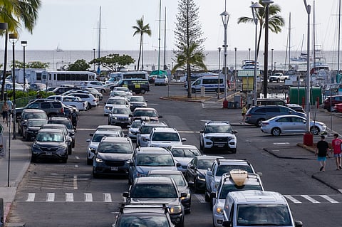 Residents and visitors found themselves backed up in traffic as they try to leave the the Ala Way Harbor, Waikiki, Oahu, Hawaii on July 29, 2025, after an 8.7 earthquake off of Russia's far east prompted tsunami alerts.