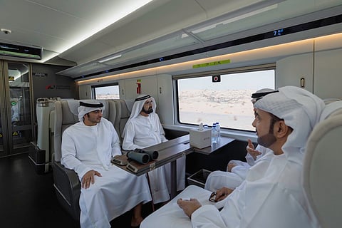 Sheikh Mohammed takes Etihad Rail ride from Dubai to Fujairah, inspects progress of the project