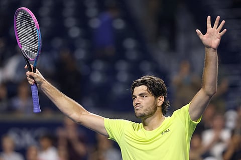 Taylor Fritz of United States celebrates his win against Jiri Lehecka of Czech Republic during the National Bank Open Presented by Rogers at Sobeys Stadium on August 03, 2025 in Toronto, Ontario.