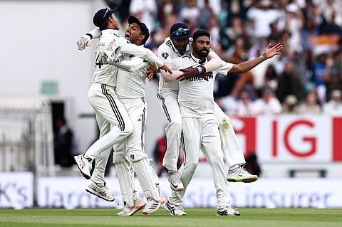 India's Mohammed Siraj (right) celebrates after dismissing England's Gus Atkinson to give India a pulsating win at The Oval in London on Monday.