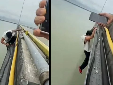 Man turns India’s longest bridge into gym - viral video