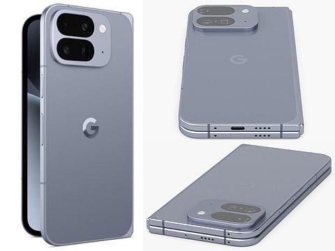 Different angles of the leaked Google Pixel 10 Pro Fold, reportedly priced from $799 (for the 128GB model)