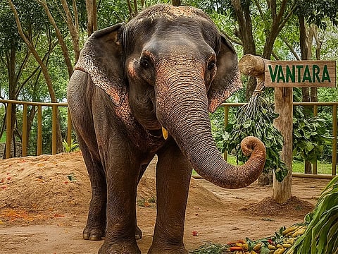 Madhuri the elephant at the Vantara wildlife rescue and rehabilitation centre in Jamnagar, Gujarat.