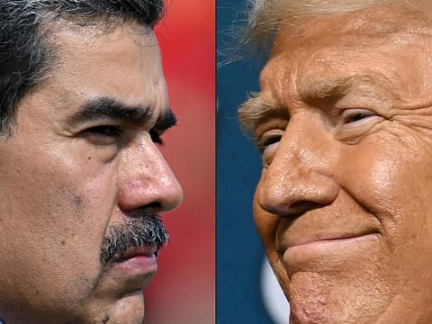 This combination of pictures created on August 08, 2025 shows Venezuela's President Nicolas Maduro (L) in Caracas on January 10, 2025, and US President Donald Trump (R) in Pittsburgh, Pennsylvania on July 15, 2025.