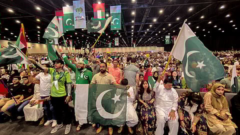Community members celebrate the Pakistan Independence Day, during an event 
organized by Emirates Loves Pakistan and Pakistan Association Dubai at the Dubai Exhibition Centre.