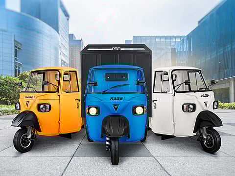 The Indian company Omega Seiki Mobility's range of electric vehicles.