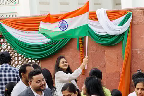 Indian expats celebrating 79th Independence Day at the Indian Consulate in Dubai.