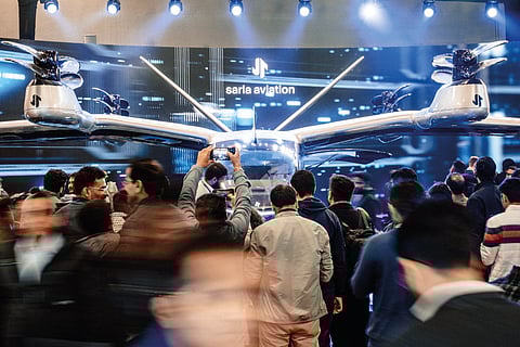 Sarla Aviation unveiled the prototype of its air taxi, Shunya, at the Bharat Mobility
Global Expo in Delhi in January