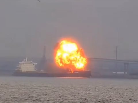 An explosion on a cargo ship in Baltimore Harbour.