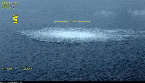 Damaged Nord Stream II Baltic Pipeline Leaks Gas Into the sea.