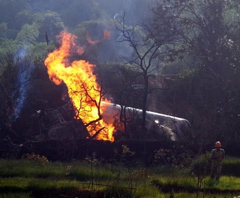 The incident occurred on Friday night when a pickup truck collided with an LPG tanker.