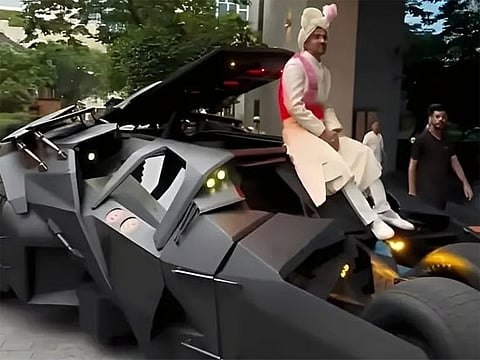 Superhero style! Groom steals show with batmobile entry
