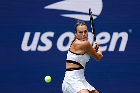 Aryna Sabalenka returns against Rebeka Masarova of Switzerland during their Women's Singles First Round match on Day One of the 2025 US Open at USTA Billie Jean King National Tennis Center on August 24, 2025 in the Flushing neighborhood of the Queens borough of New York City.