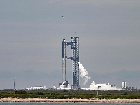 SpaceX's Starship is seen on the launchpad in Starbase, Texas.