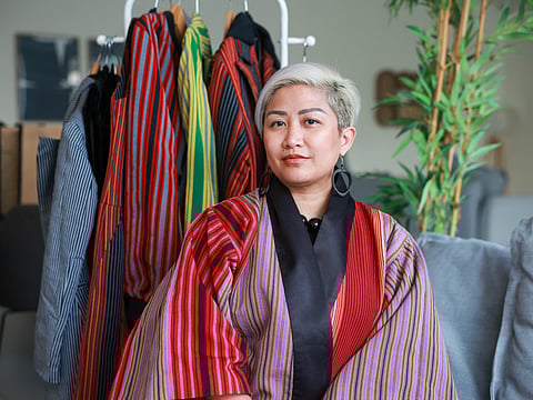 Based in Dubai, Olga blends Filipino heritage and modern fashion with handwoven textiles from the Cordillera region in her first runway showcase.