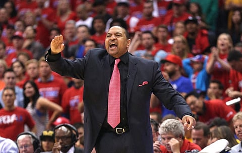 Head coach Mark Jackson of the Golden State Warriors shouts instructions in the game with the Los Angeles Clippers in Game Seven of the Western Conference Quarterfinals during the 2014 NBA Playoffs at Staples Center on May 3, 2014 in Los Angeles, California.