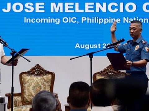 Lt. Gen. Jose Melencio Nartatez Jr. formally assumes as the officer-in-charge of the 228,000-strong Philippine National Police in turnover rites at Camp Crame, Quezon City.