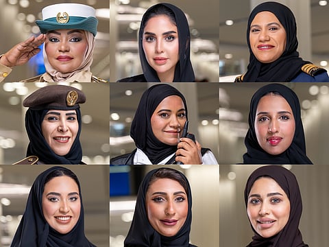 From left to right: Captain Salima Obaid, Maitha Ahli, Jamila Hassan Al Blooshi; (2nd row) Lt Seham Sultan Almakrei, Alia Abdulla Moosa, Afra AlMansoori; (3rd row) Nour Bin Faris, Hanan Abdulla Hassan and Maitha AlSaffar