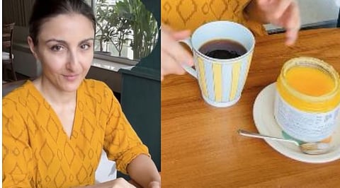 Soha Ali Khan shared a video on Instagram where she drank coffee, with a teaspoon of ghee.