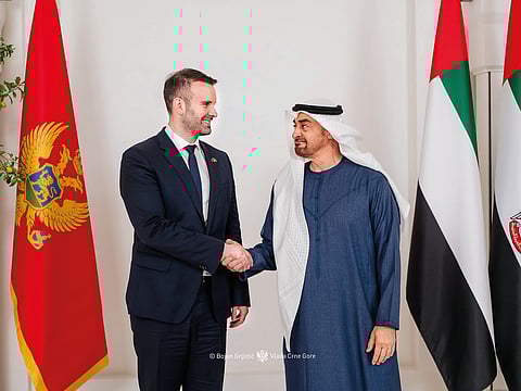 President His Highness Sheikh Mohamed Bin Zayed Al Nahyan with Milojko Spajić, Prime Minister, Montenegro