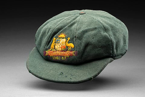 The cap worn by former Australian cricketer Don Bradman during the 1946-47 Ashes series,