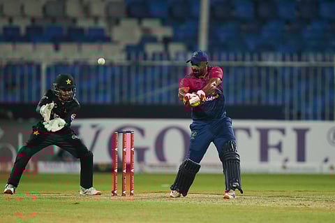 UAE's veteran batter Asif Khan showcased his shot-making capabilities with a stunning 77 against Pakistan in the tri-series at Sharjah Stadium on Saturday.