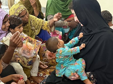 Punjab Chief Minister Maryam Nawaz during a visit to relief camp in Kasur where she spent time with women & children affected by floods.