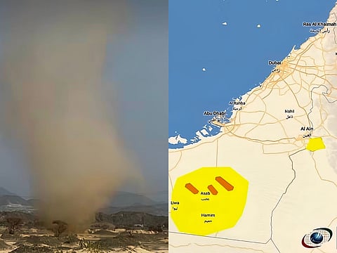 Watch: Whirlwind kicks up dust, rain and cloud cover expected over Abu Dhabi and Al Ain