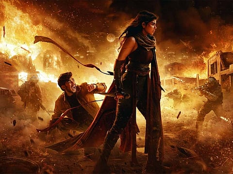 A still of Kalyani Priyadarshan and Naslen in 'Lokah Chapter 1 Chandra', out in UAE cinemas now