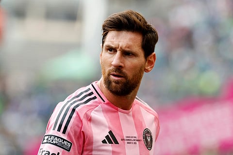 Lionel Messi of Inter Miami CF looks on during the Leagues Cup Final against Seattle Sounders at Lumen Field on Sunday.