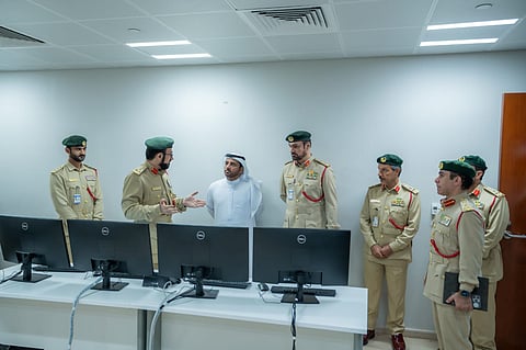 Major General Harb Mohammed Al Shamsi, Acting Commander-in-Chief of Dubai Police, was received by Major General Marwan Jalfar, Acting Assistant Commandant for Ports Affairs, Brigadier Expert Hamid Mohammed Al Hashemi, Director of the General Department of Airport Security, Deputy Director Brigadier Hamad Ahmed Bin Dilan, and other senior officers.