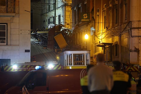 Police work on the site of a funicular railway accident that killed 15 in Lisbon, on September 3, 2025.
