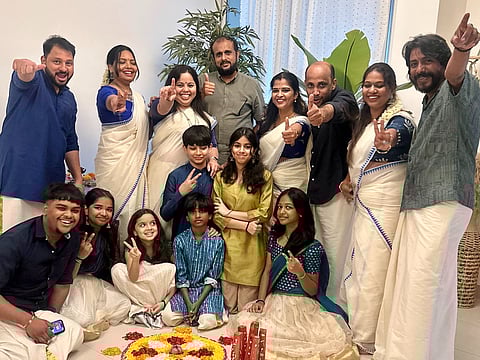 The family of Sandhya EK (second from left) celebrated Onam with family friends ahead of Thiruvonam, which falls on a public holiday this year, saving the day for family festivities.