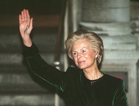 The Duchess Katharine of Kent waves to the media after being received into the Roman Catholic church by the Archbishop of Westminster, cardinal Hume at the Archbishop's House, London, 14 January 1994.