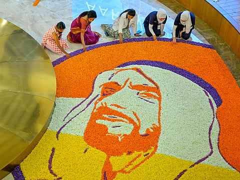 UAE healthcare workers craft giant Onam floral portraits of Sheikh Zayed, Sheikh Mohamed