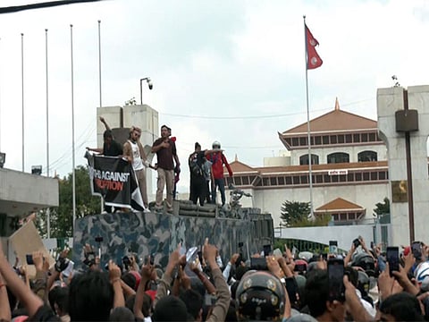 Gen Z protesters march and raise slogans against corruption and social media ban in Kathmandu.