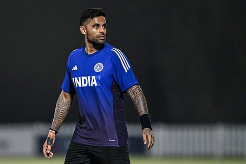 India's captain Suryakumar Yadav attends a practice session at the ICC Academy in Dubai.